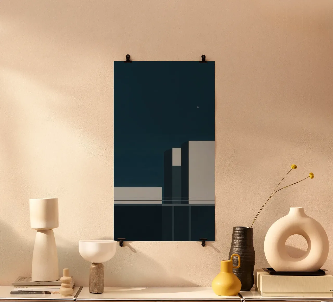 Silencio de Oslo - Cartel arquitectónico nocturno poster con marco de madera de Affiches Minimalistes