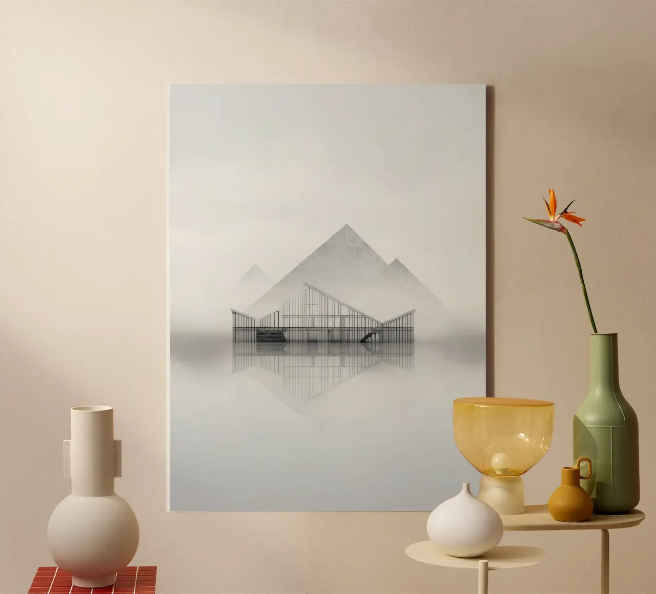 Reflets d'Arctique - Koningin tussen mist en glas canvas met Baklijst van Affiches Minimalistes