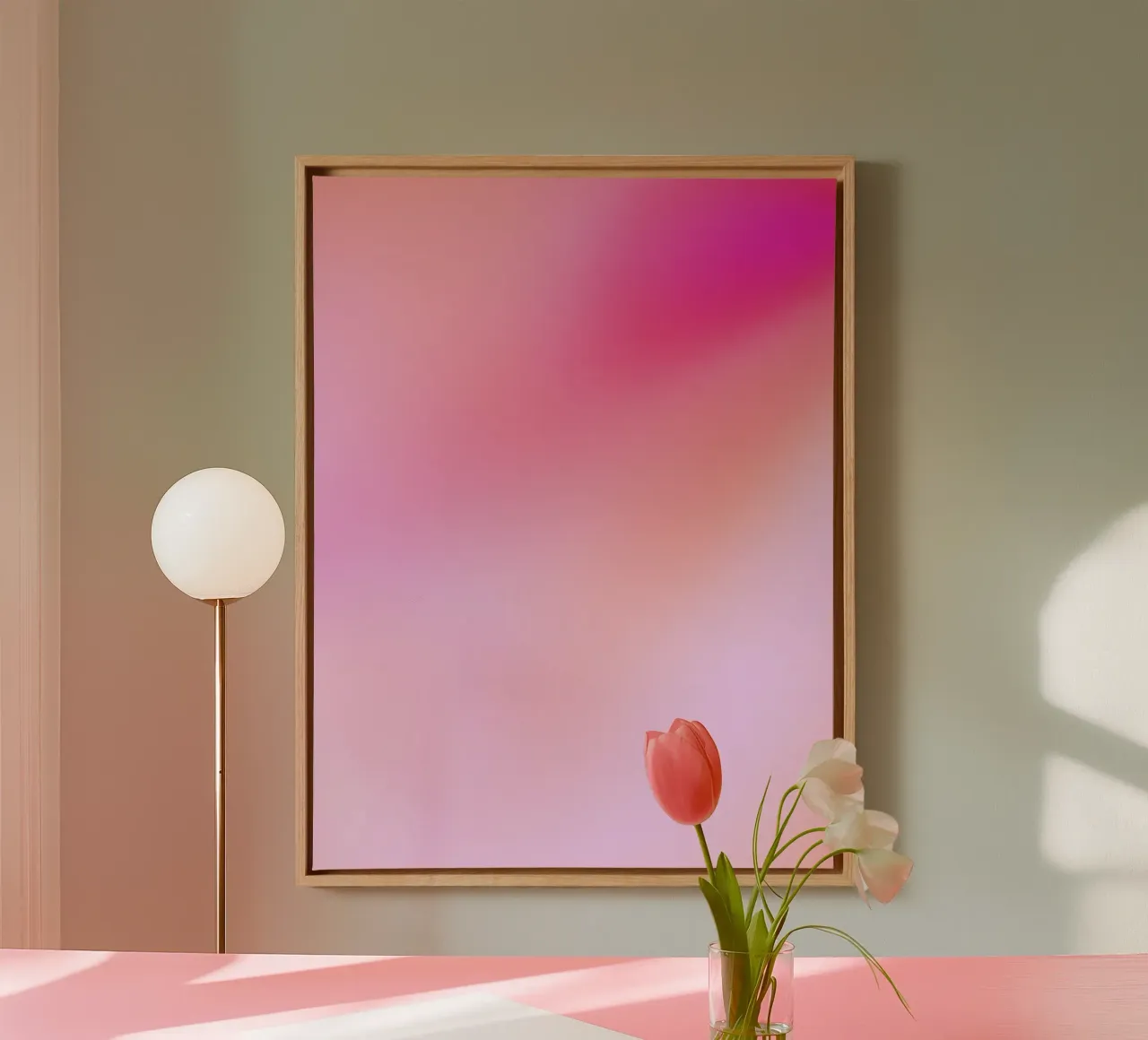 Gradiënt Roze Muurkunst, Aura Poster canvas met Baklijst van Dreamscape