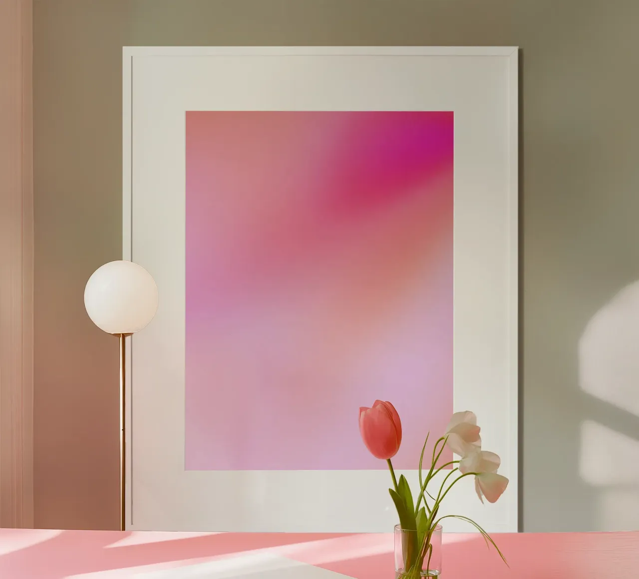 Arte murale rosa sfumato, poster Aura poster con telaio in legno da Dreamscape