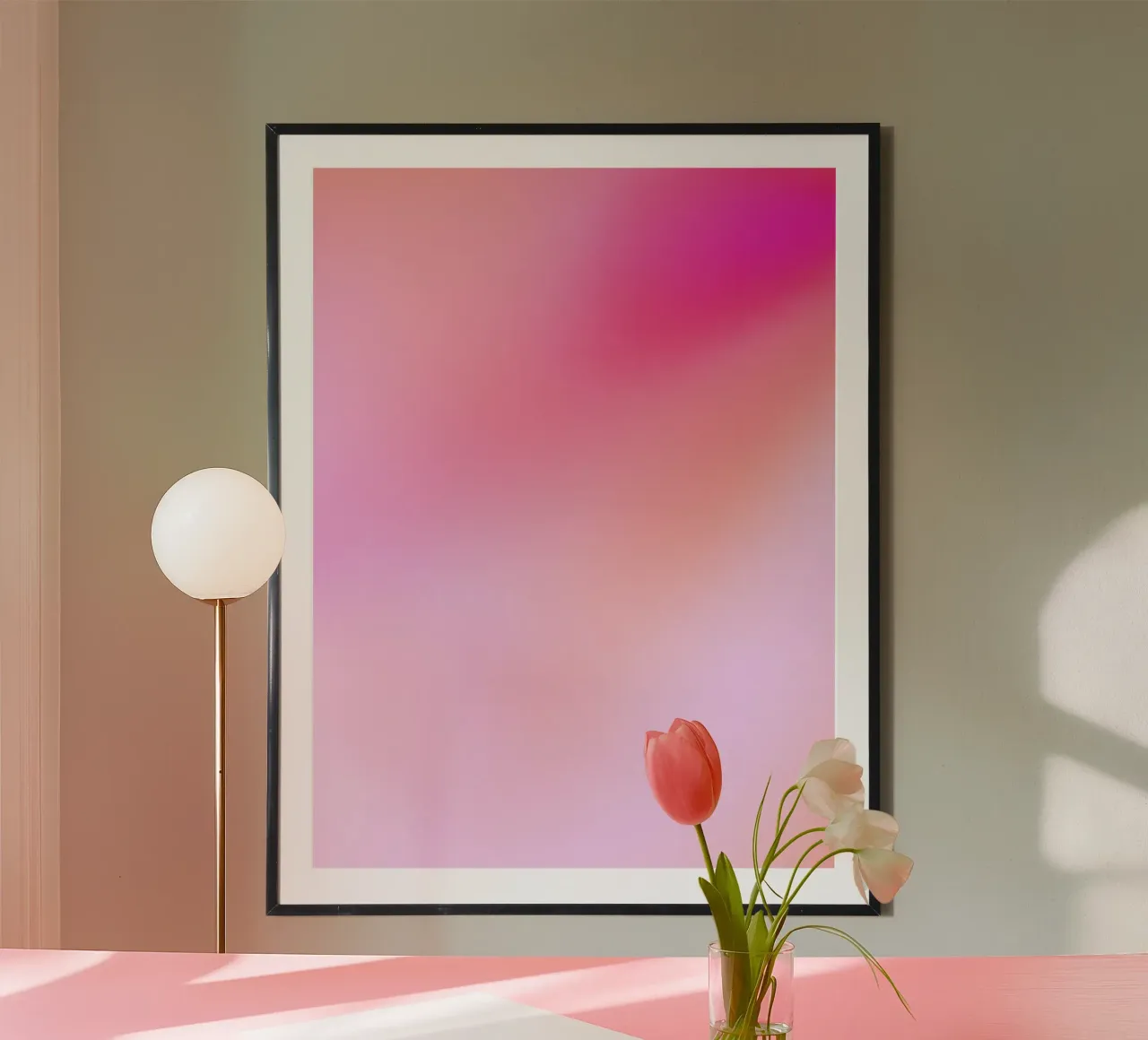 Arte murale rosa sfumato, poster Aura poster con telaio in legno da Dreamscape