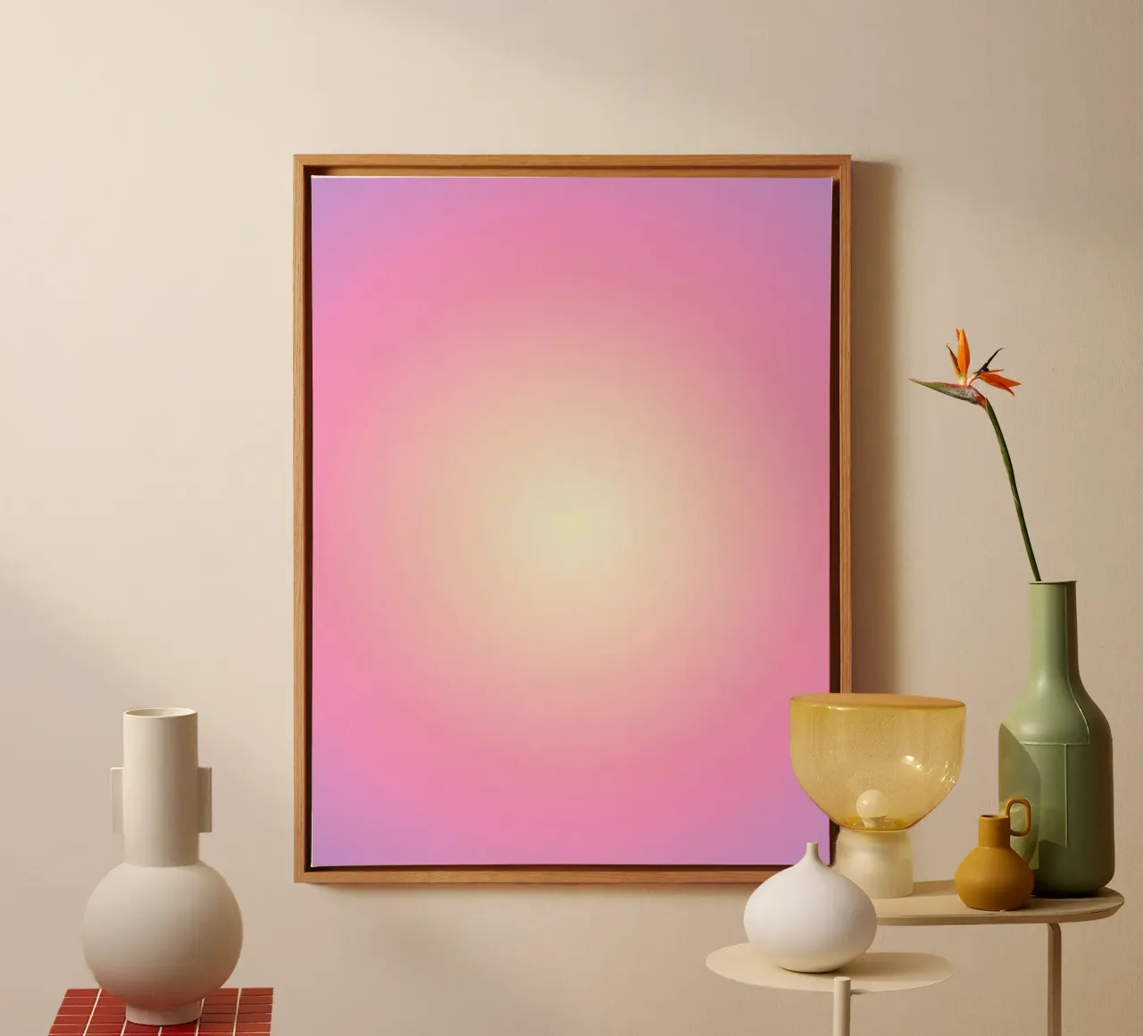 Roze Aura, Verloop Kunst canvas met Baklijst van Dreamscape