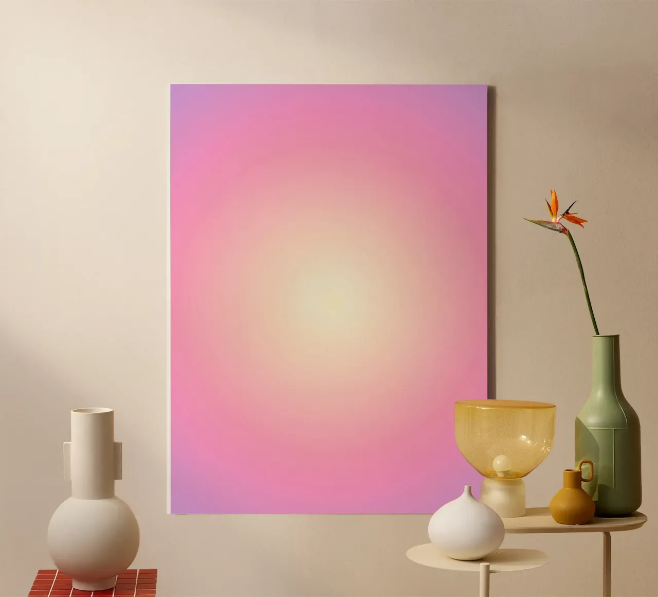 Roze Aura, Verloop Kunst canvas met Baklijst van Dreamscape