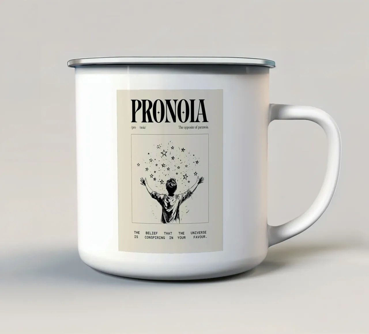 Pronoia enamel mug by Minae