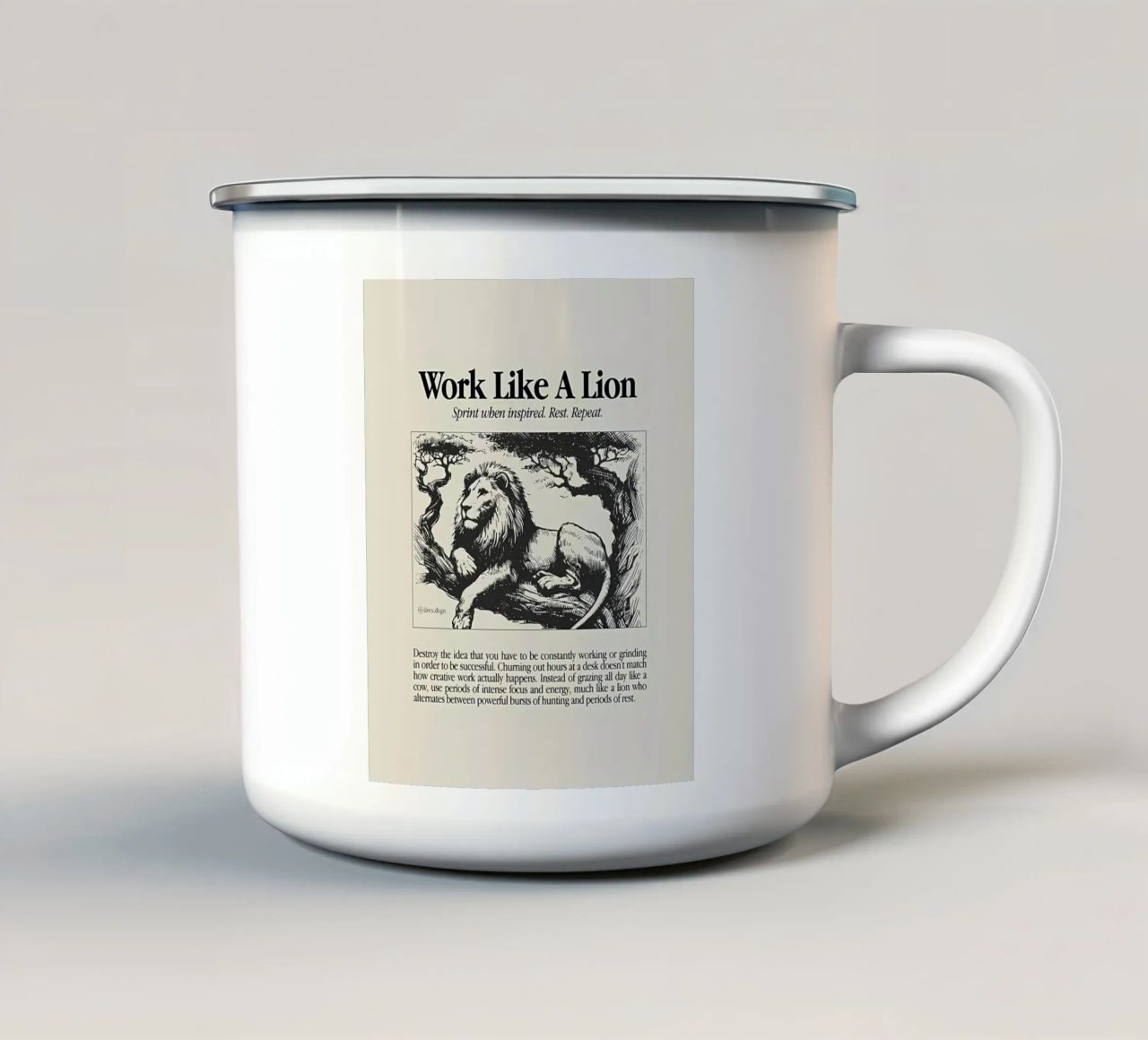 Lavorare come un leone tazza in smalto da Minae