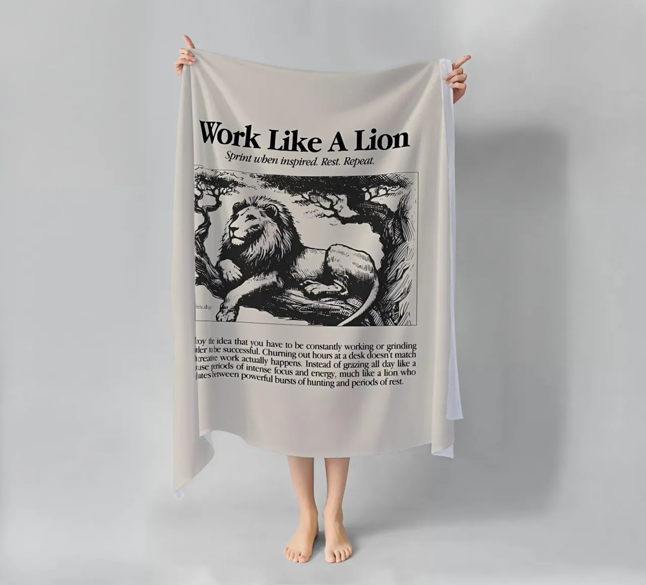 Work like a Lion beach towel by Minae
