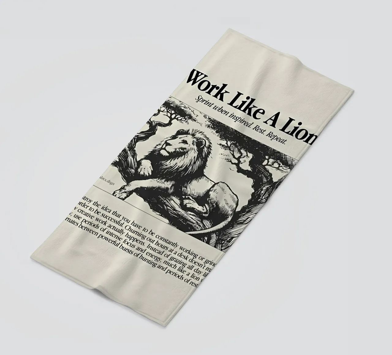 Work like a Lion beach towel by Minae