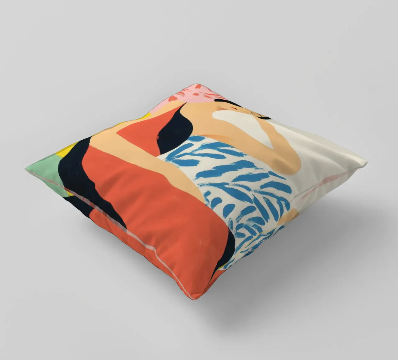 Resting woman with floral patterns decorative cushion by Autofocus