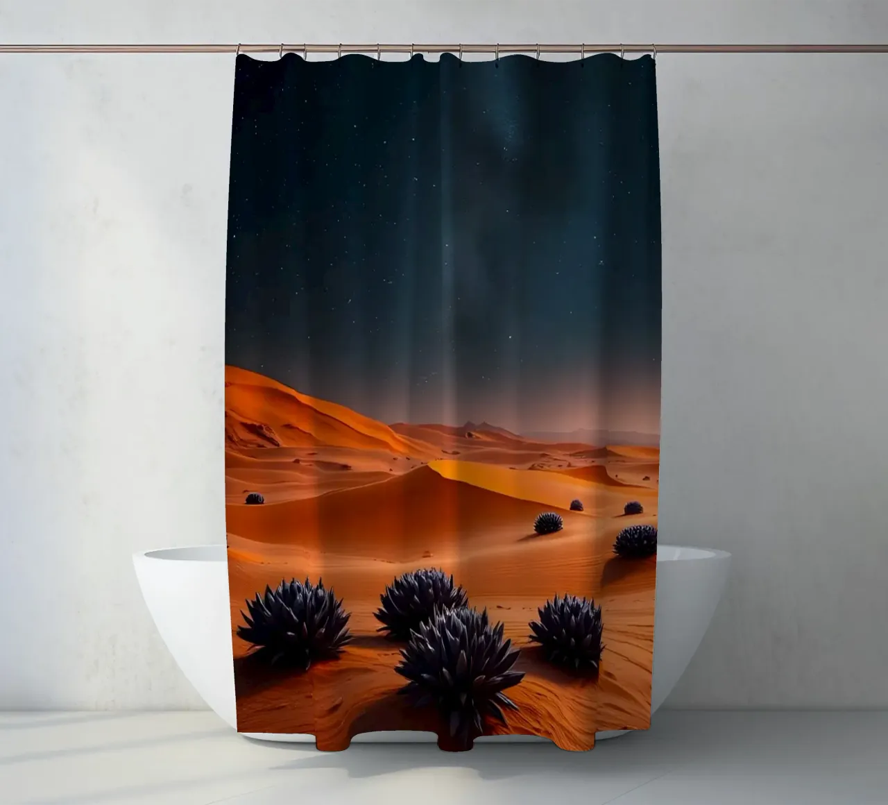 Deserto con dune arancioni e piante viola tenda da doccia da Wild Beauty