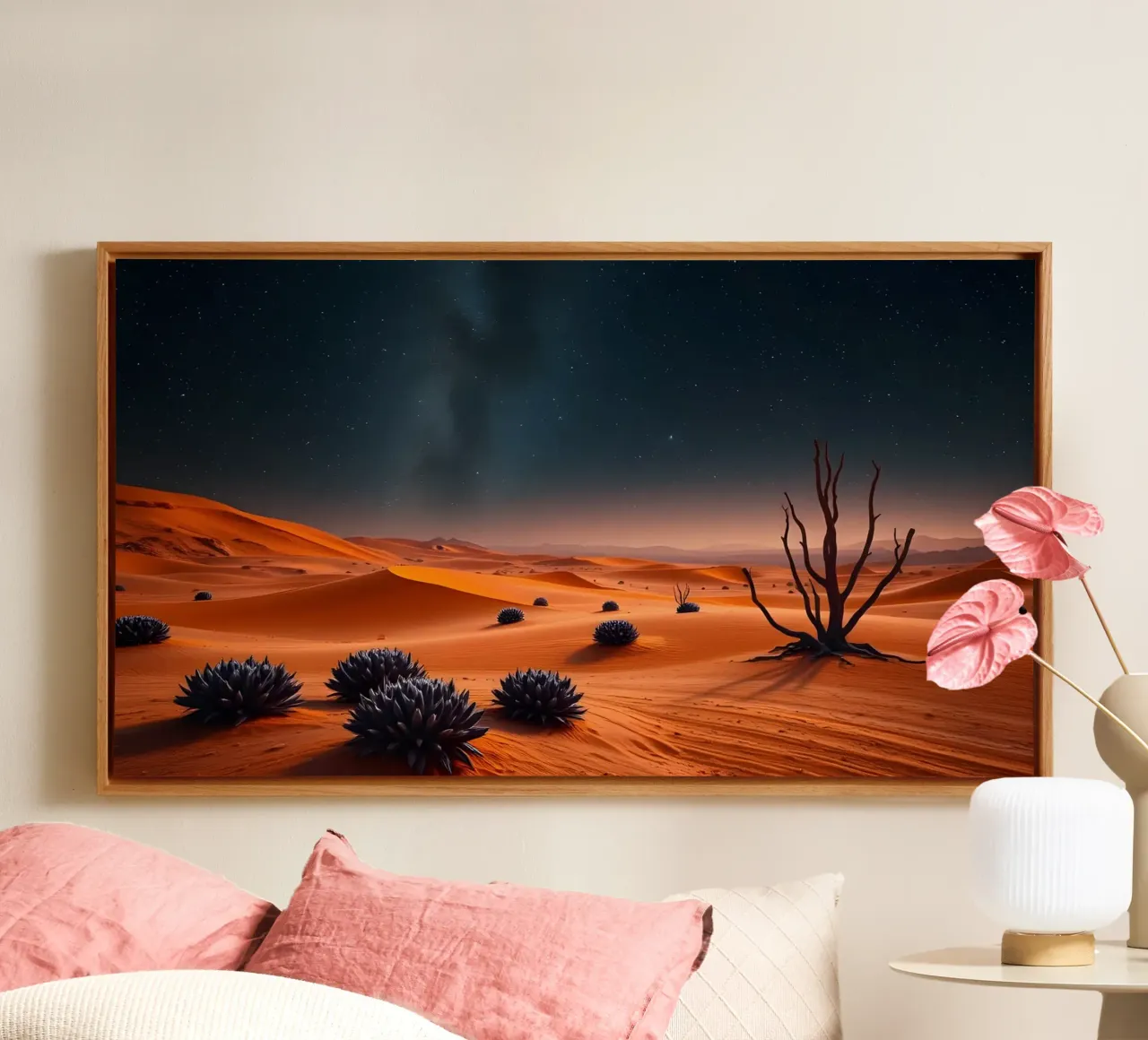 Desert with orange dunes and purple plants canvas by Wild Beauty