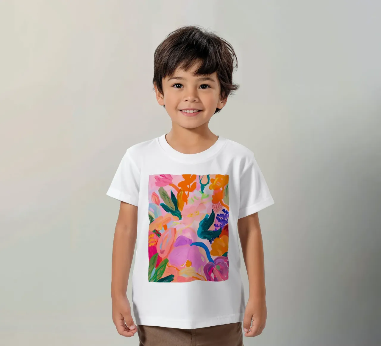 Vibrant Flower Print, Colourful Abstract Floral Poster kids t-shirt by Boheme