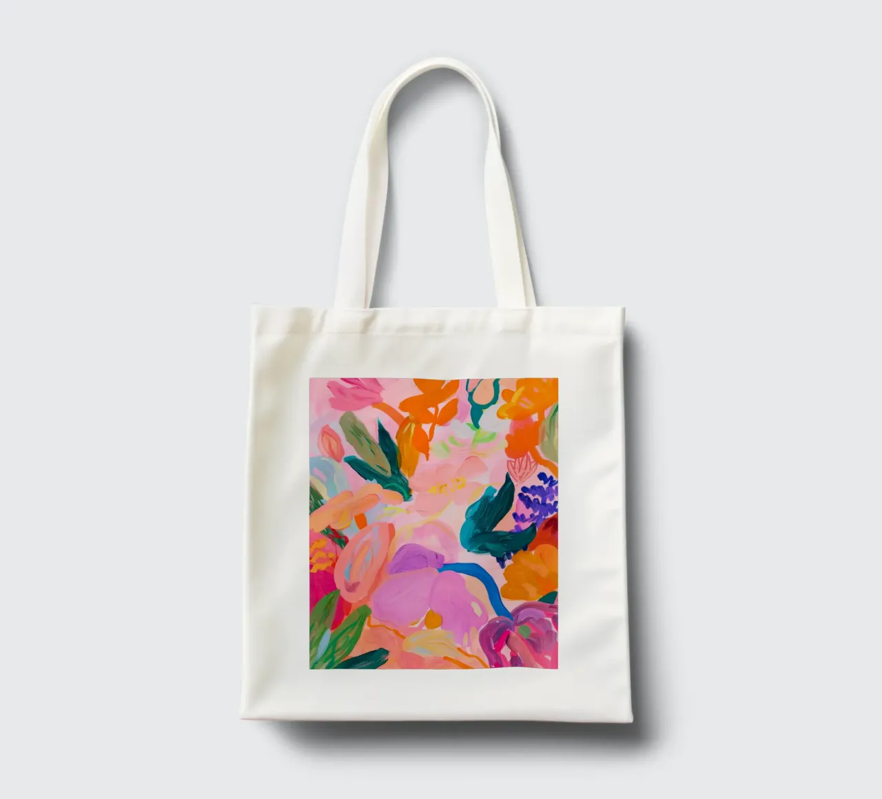 Lebendiger Blumendruck, farbenfrohes abstraktes florales Poster Jutebeutel von Boheme