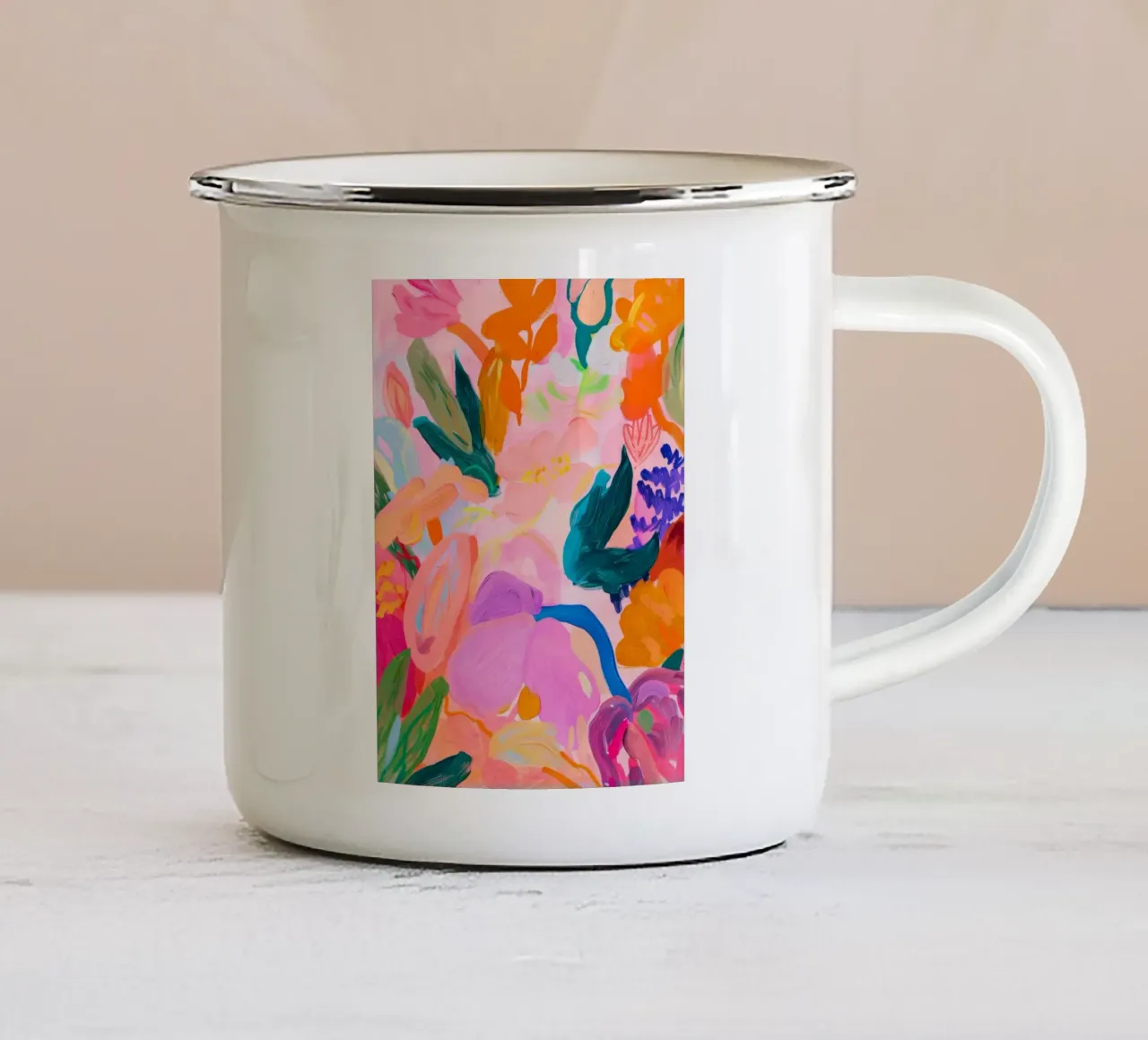 Levendige bloemenprint, kleurrijke abstracte bloemenposter emaille mok van Boheme