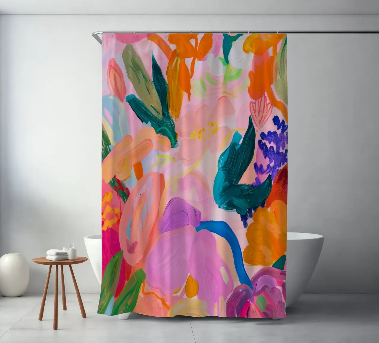 Lebendiger Blumendruck, farbenfrohes abstraktes florales Poster Duschvorhang von Boheme