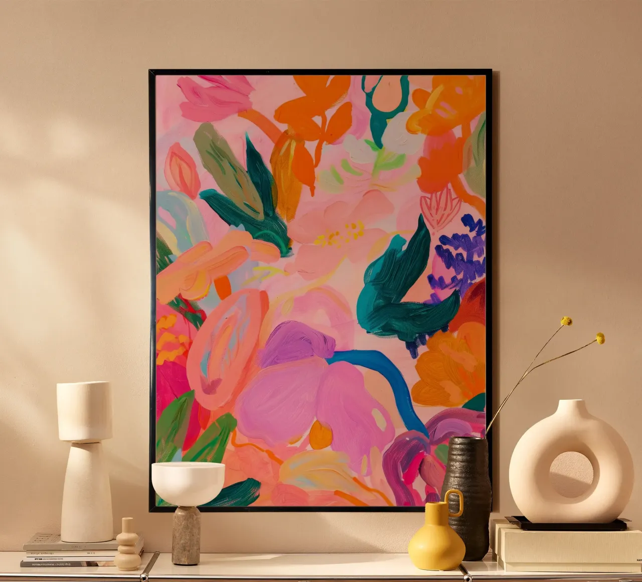 Levendige bloemenprint, kleurrijke abstracte bloemenposter hahnemühle van Boheme