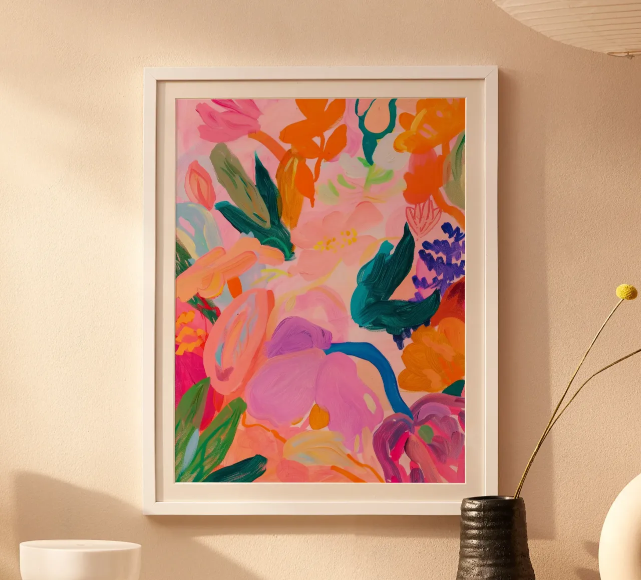 Levendige bloemenprint, kleurrijke abstracte bloemenposter hahnemühle van Boheme