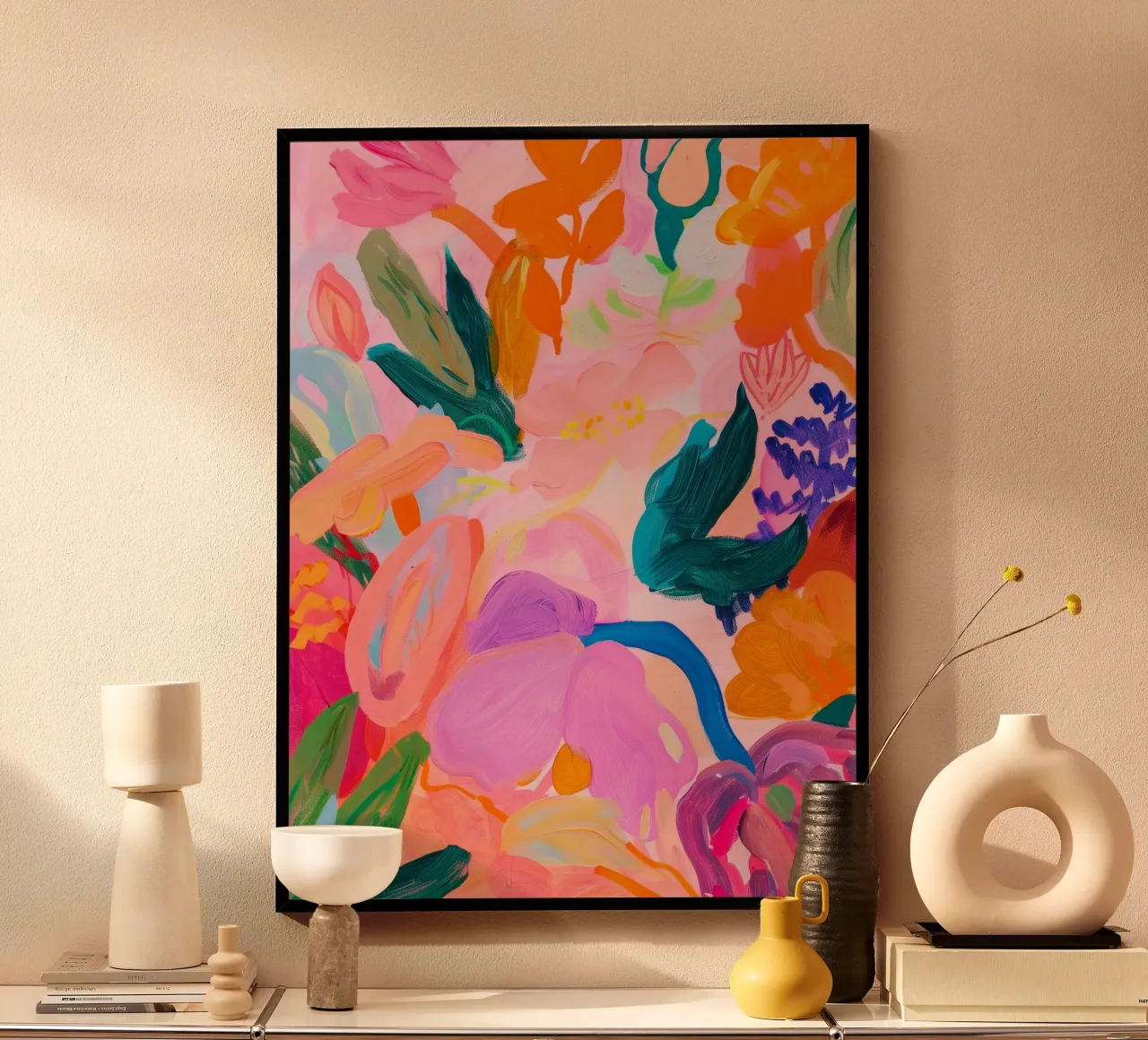 Levendige bloemenprint, kleurrijke abstracte bloemenposter hahnemühle van Boheme