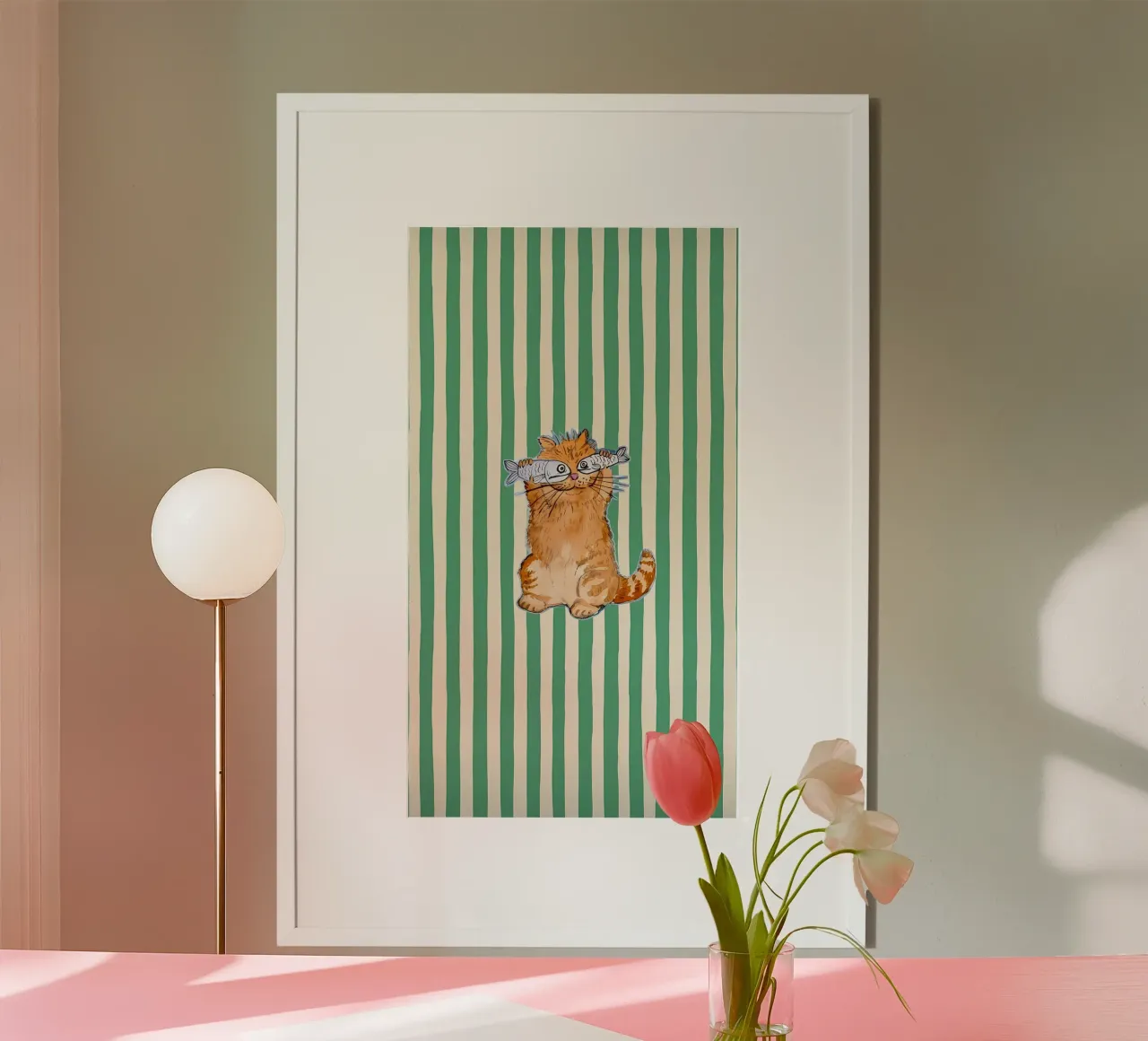 gatto pesce carino poster con telaio in plastica da Pinku