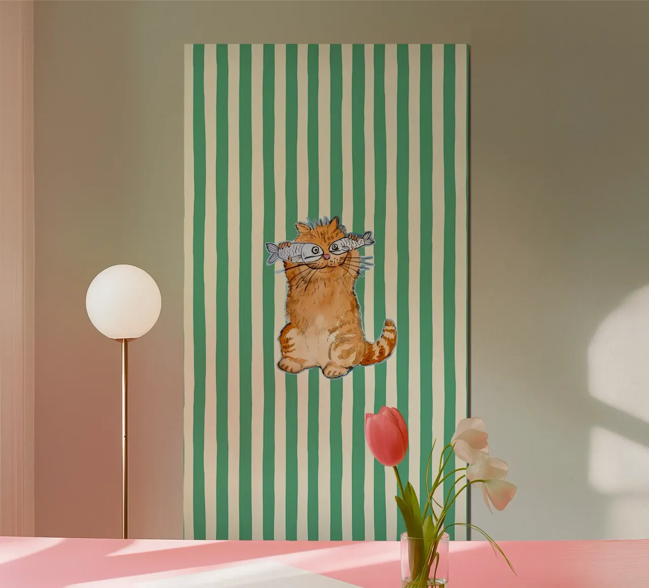 gatto pesce carino poster con telaio in plastica da Pinku