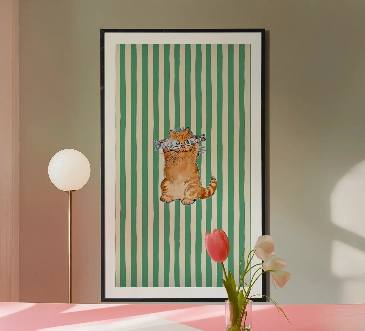 gatto pesce carino poster con telaio in plastica da Pinku