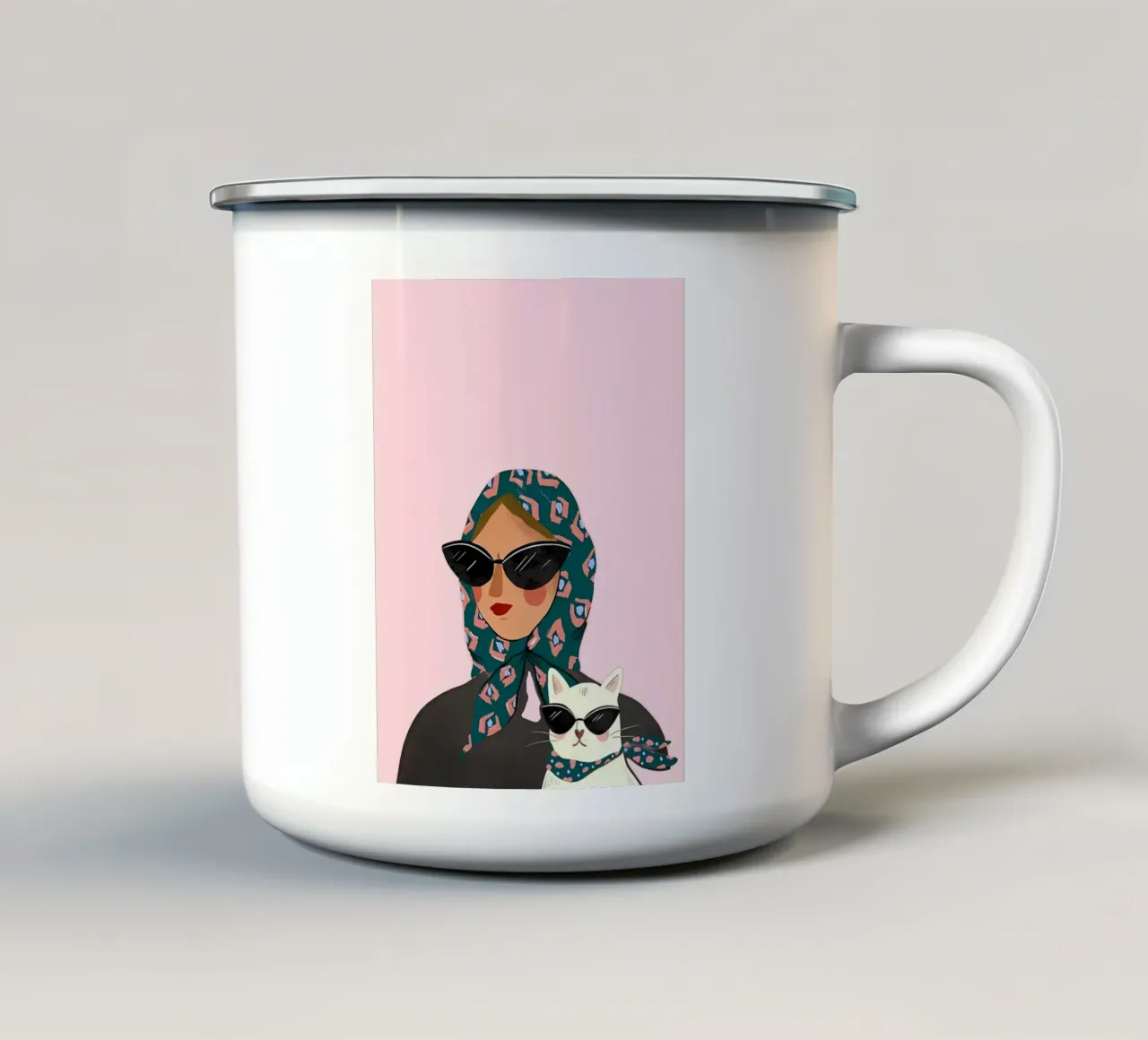 gatto ragazza cool tazza in smalto da Pinku