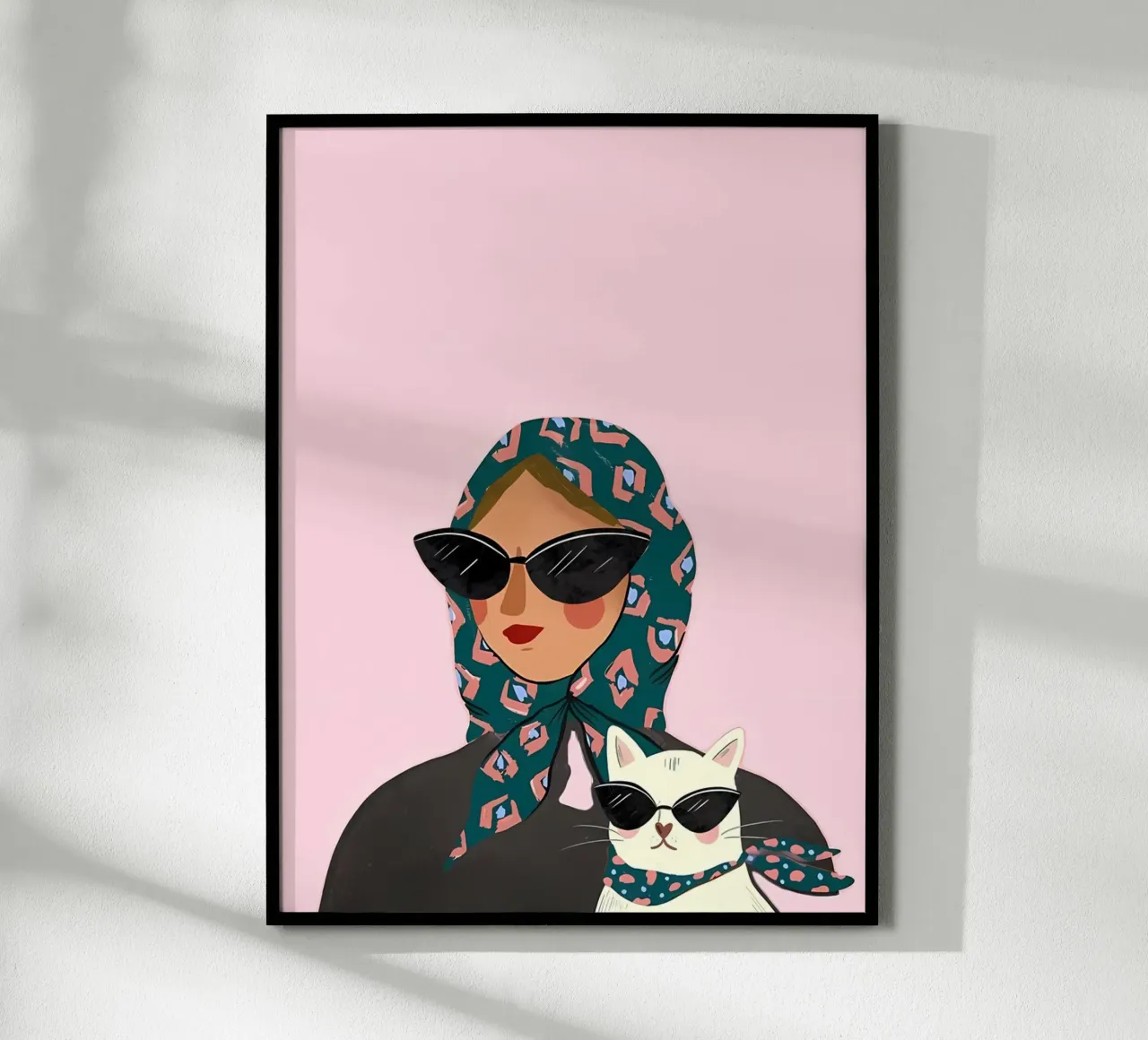 gatto ragazza cool poster con telaio in alluminio da Pinku