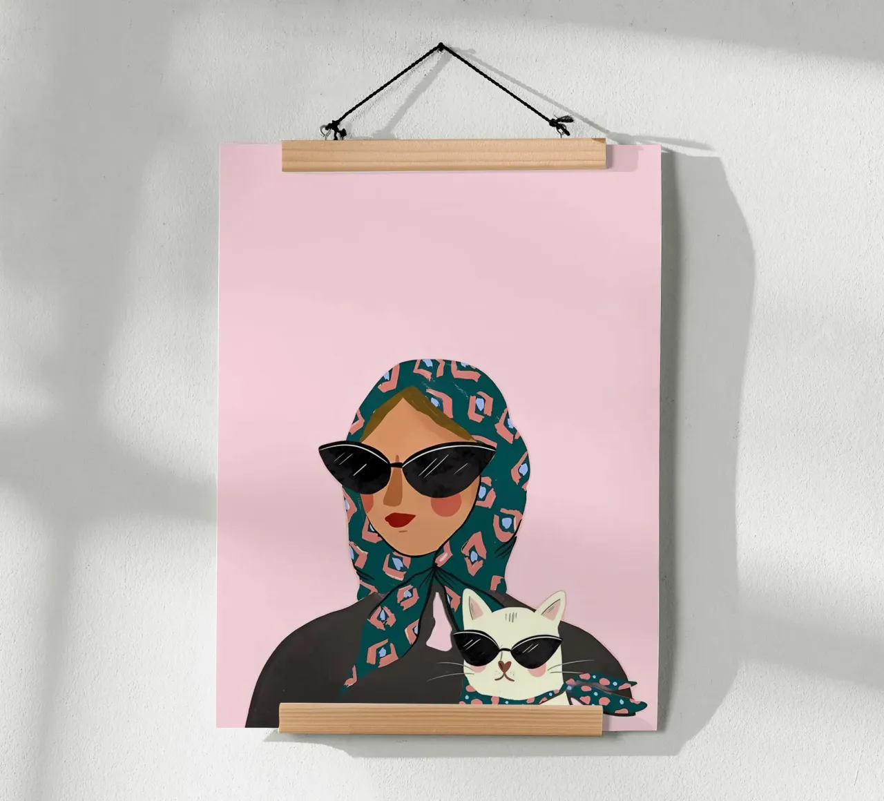 gatto ragazza cool poster con telaio in alluminio da Pinku