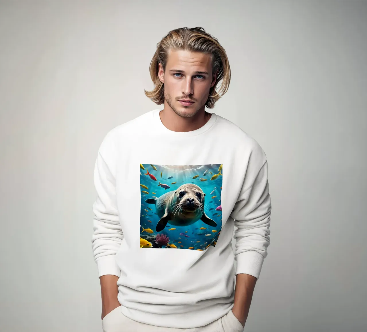 Immersione di una foca tra pesci colorati felpa da Wild Beauty