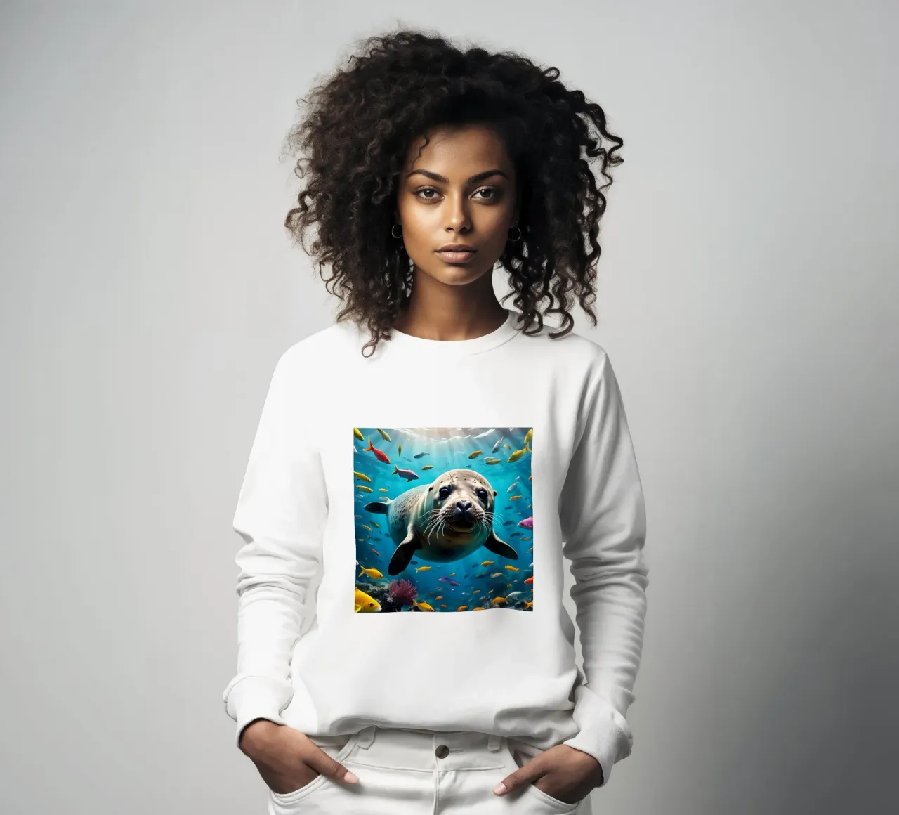 Immersione di una foca tra pesci colorati felpa da Wild Beauty