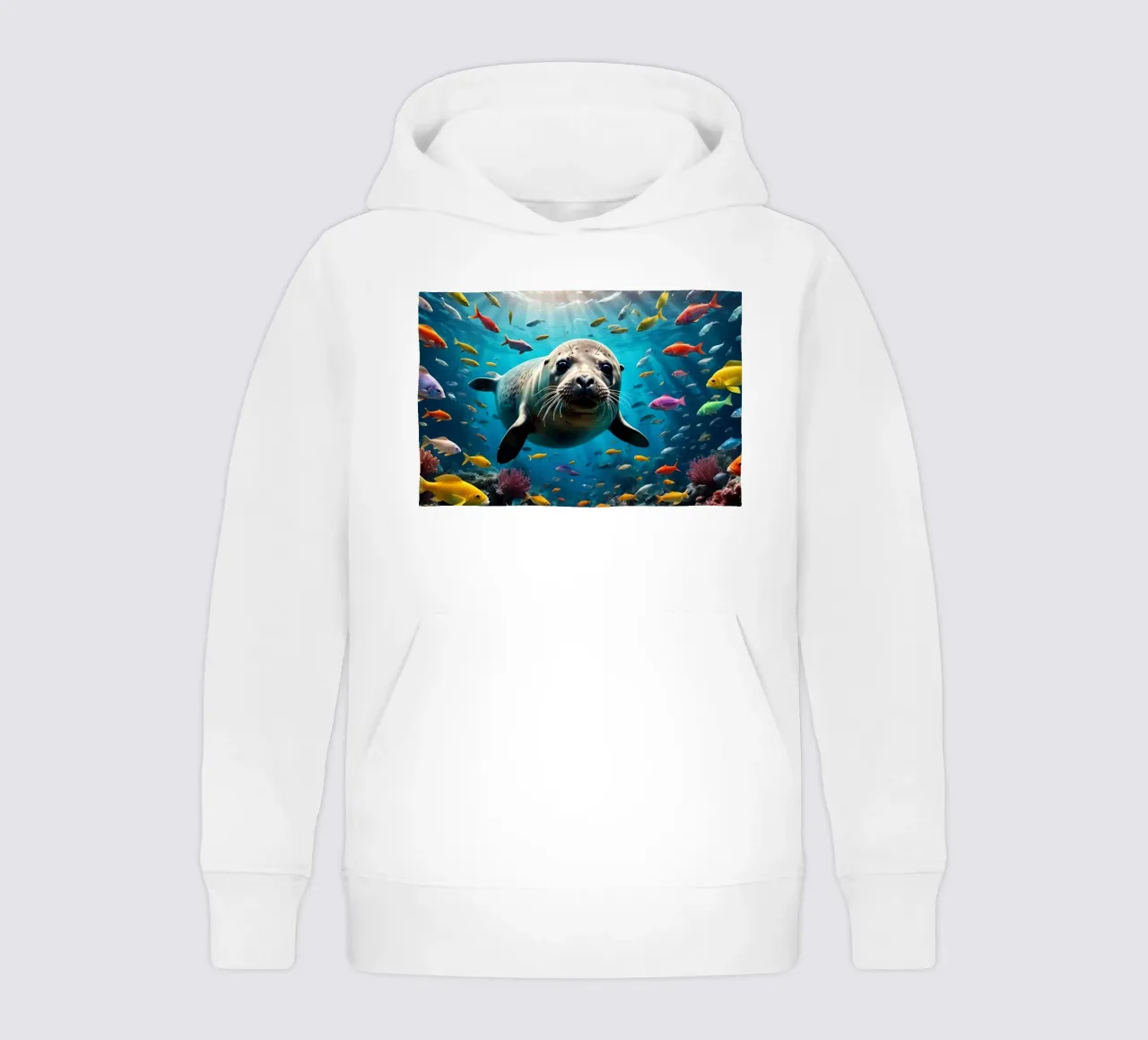 Immersione di una foca tra pesci colorati felpa bambino con cappuccio da Wild Beauty
