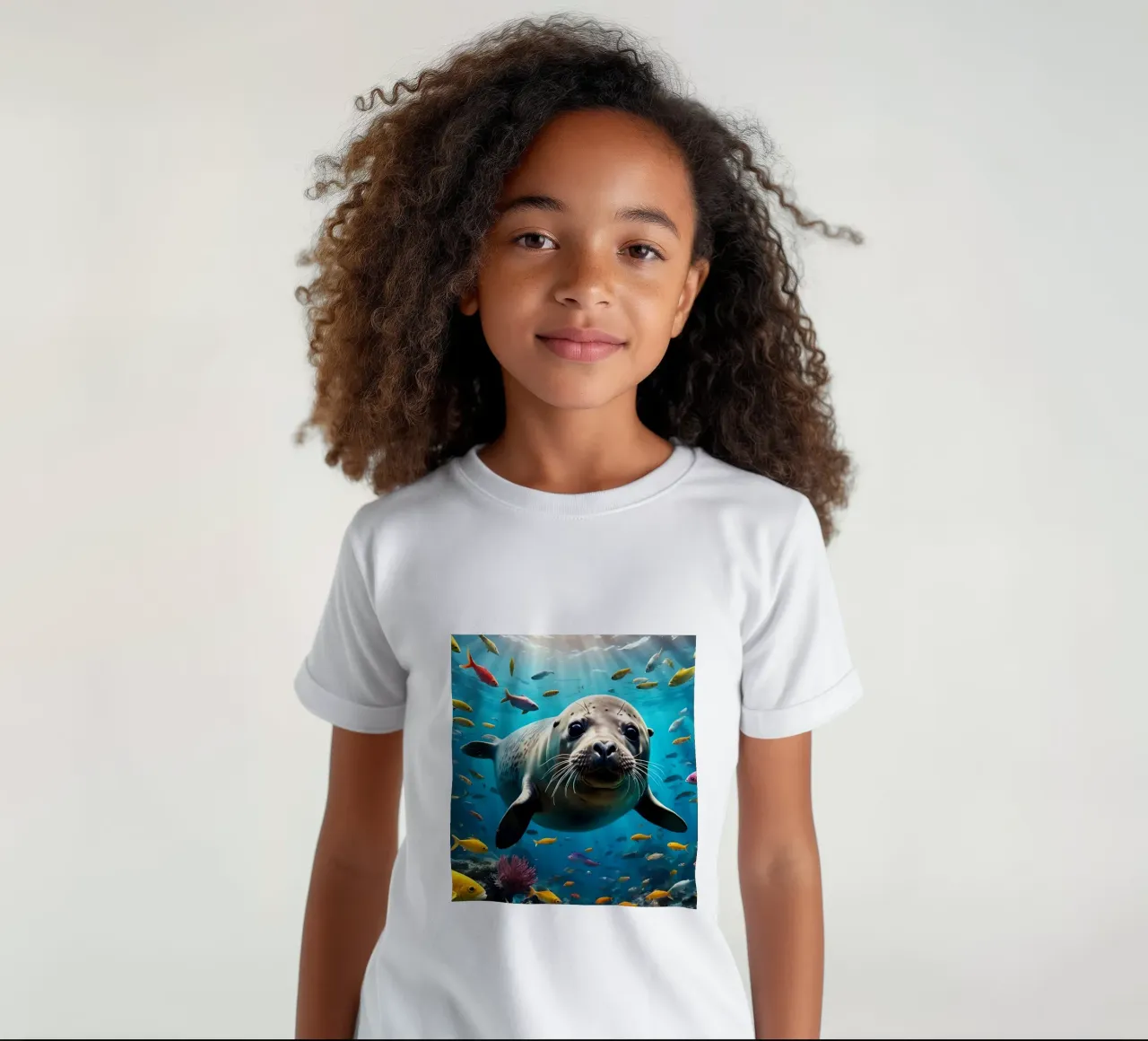 Immersione di una foca tra pesci colorati t-shirt bambini da Wild Beauty