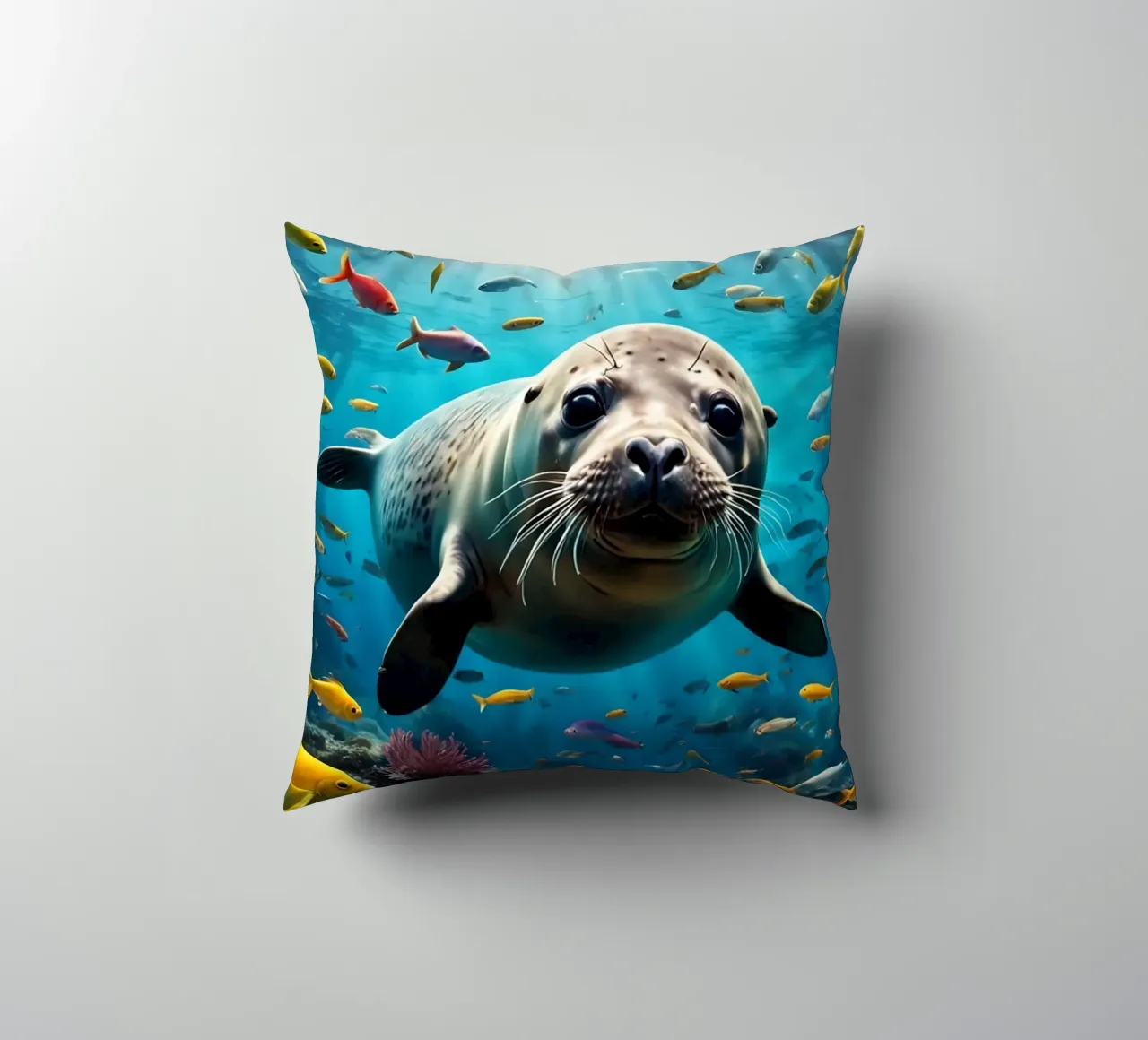 Immersione di una foca tra pesci colorati cuscino da Wild Beauty