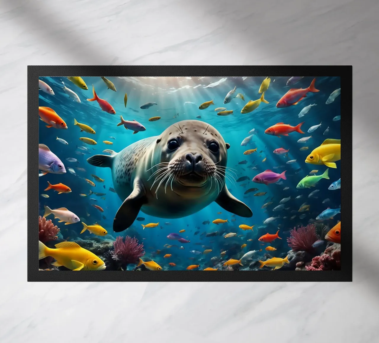 Immersione di una foca tra pesci colorati zerbino da Wild Beauty