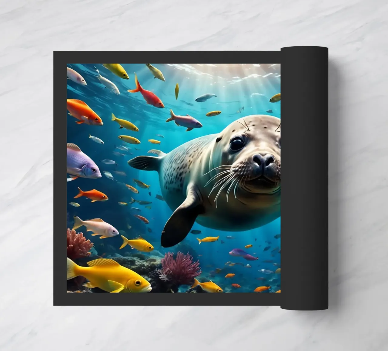 Immersione di una foca tra pesci colorati zerbino da Wild Beauty