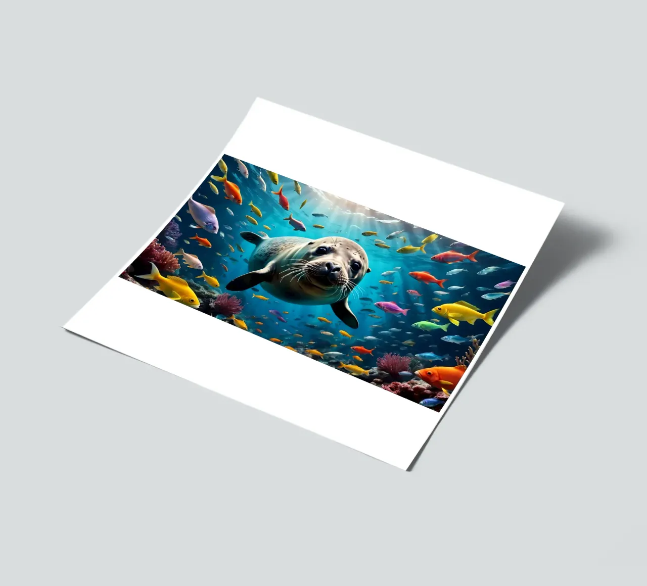Immersione di una foca tra pesci colorati foglio adesivo da Wild Beauty