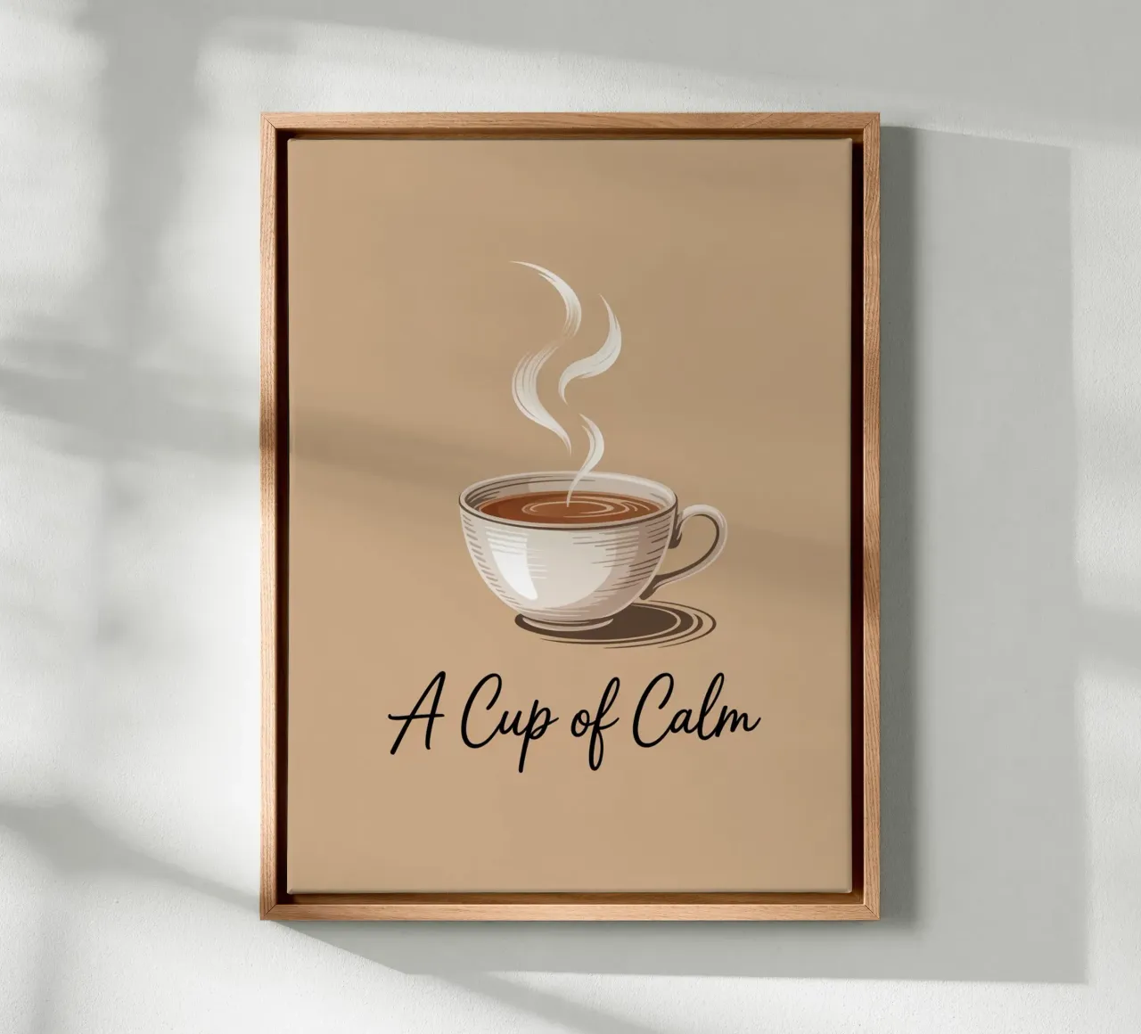 A Cup of Calm - Hand Drawn Minimalist Coffee Art (Une tasse de calme - art du café minimaliste dessiné à la main) toile avec Caisse américaine de logic