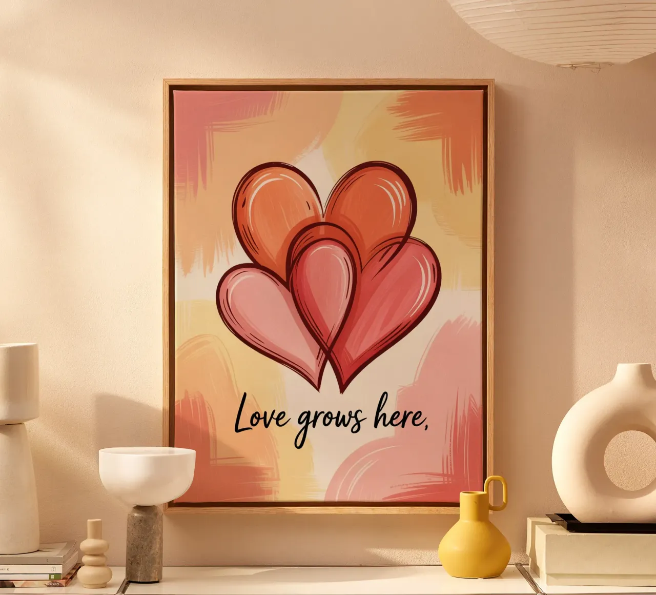 Liefde Groeit Hier - Handgetekende Minimalistische Kunst canvas met Baklijst van logic