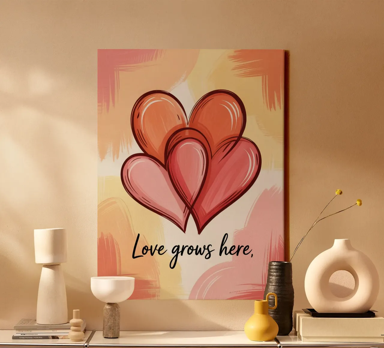 Liefde Groeit Hier - Handgetekende Minimalistische Kunst canvas met Baklijst van logic