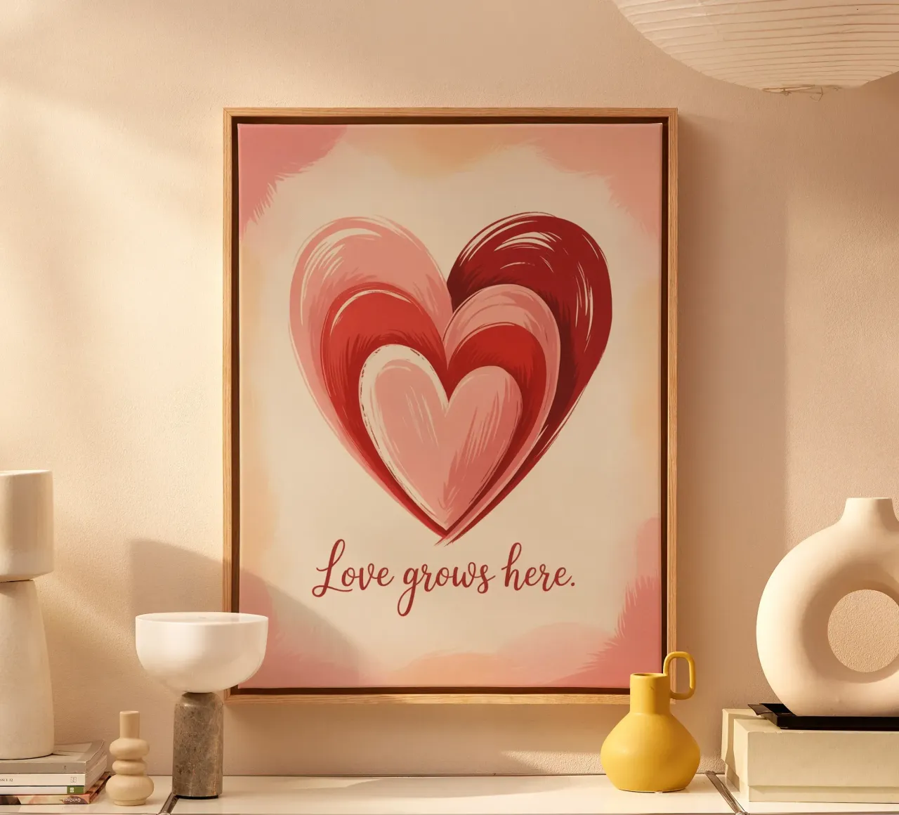 Liefde Groeit Hier - Romantische Handgetekende Harten Illustratie canvas met Baklijst van logic