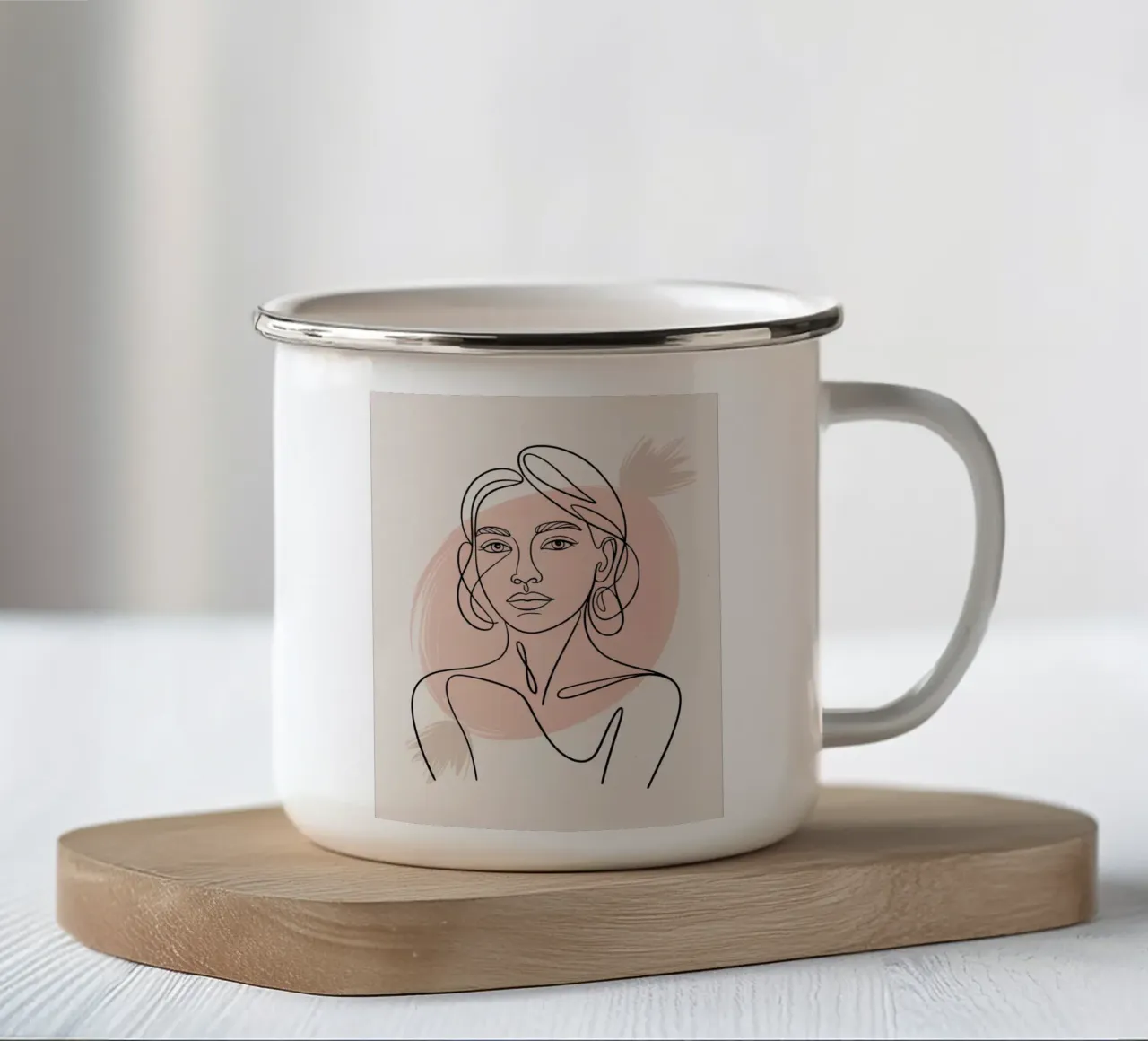 Ritratto astratto di donna - Una linea disegnata a mano Arte minimale tazza in smalto da logic