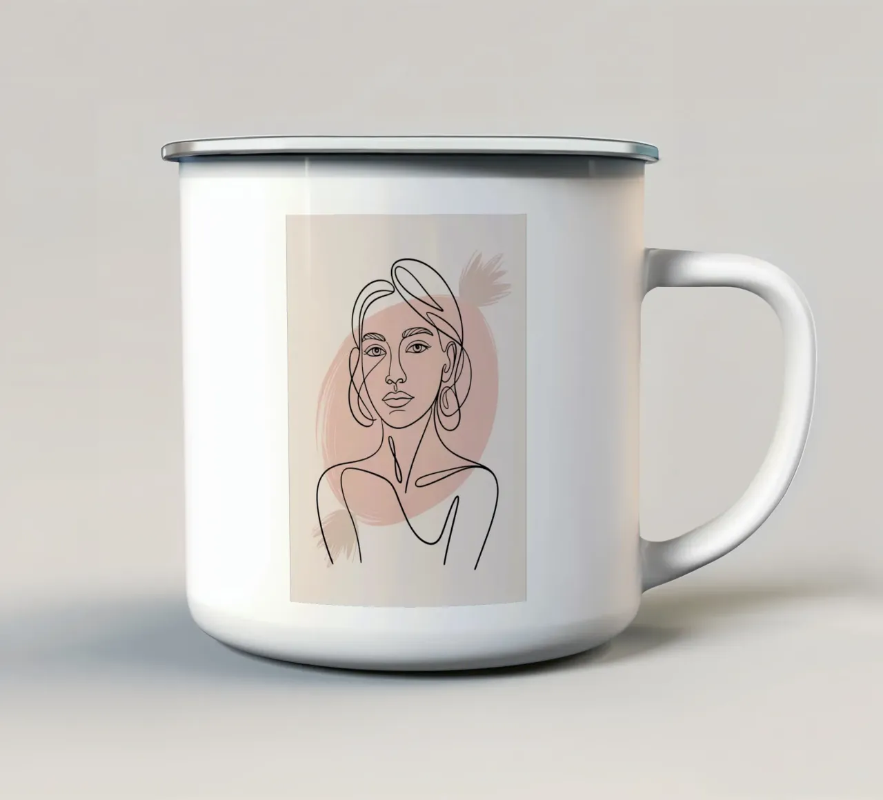 Ritratto astratto di donna - Una linea disegnata a mano Arte minimale tazza in smalto da logic
