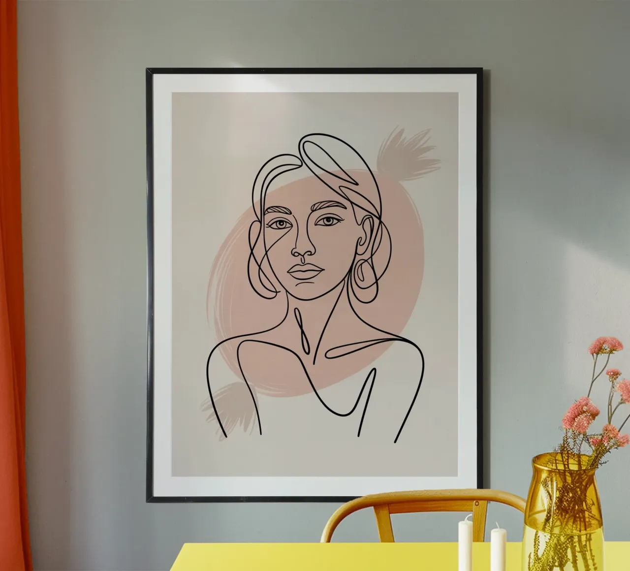 Abstrakte Frau Porträt - eine Linie Hand gezeichnet Minimal Art Poster mit Kunststoffrahmen von logic