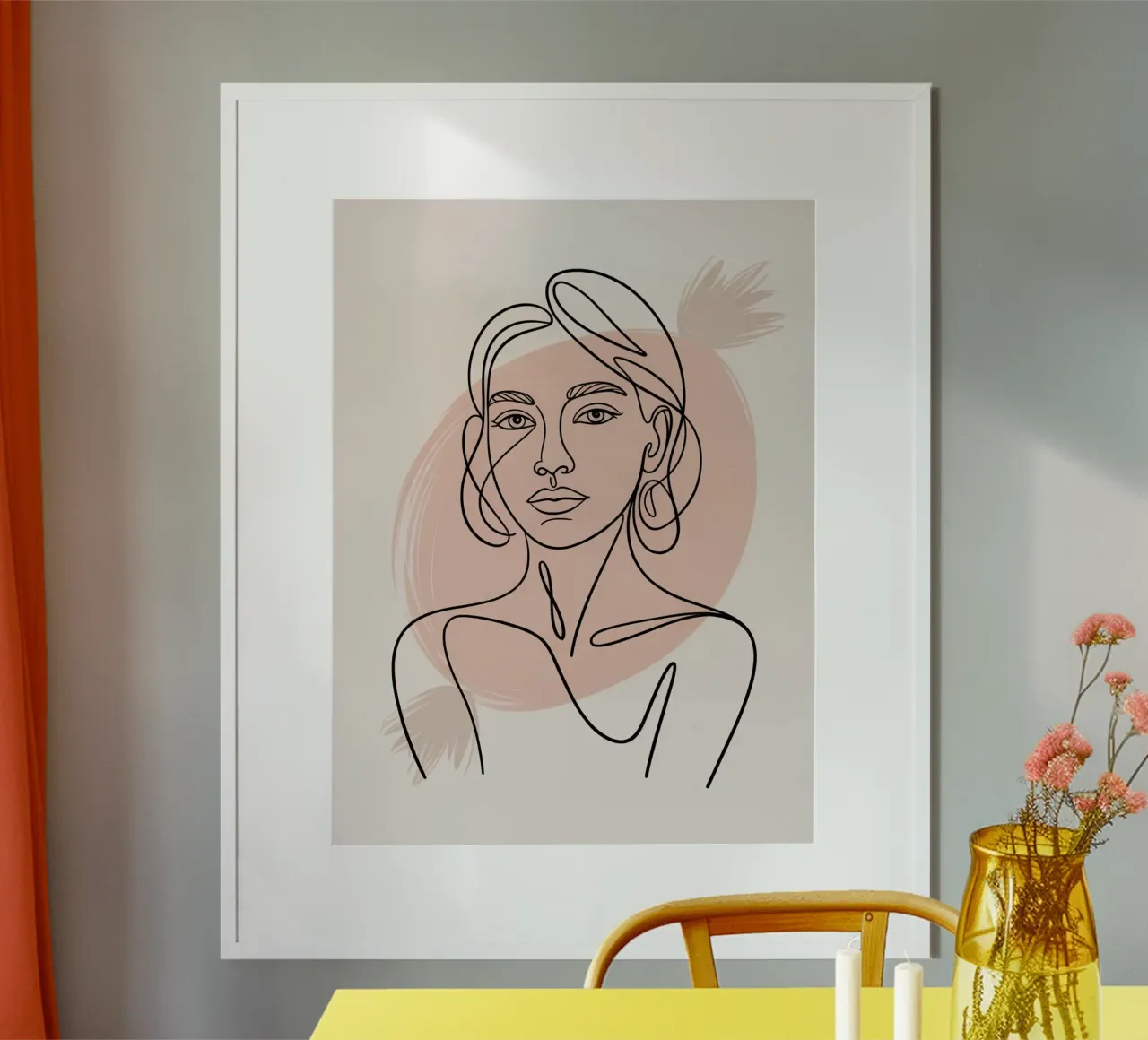 Abstrakte Frau Porträt - eine Linie Hand gezeichnet Minimal Art Poster mit Kunststoffrahmen von logic