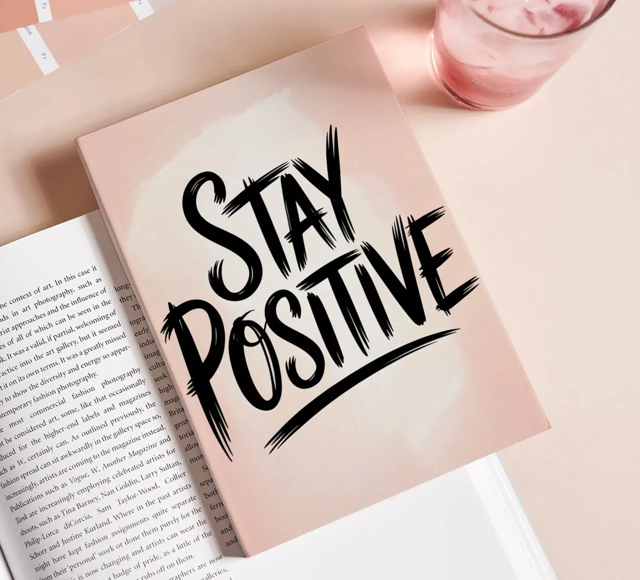Stay Positive — Bold Brush Lettering Minimalist Print notebook by logic