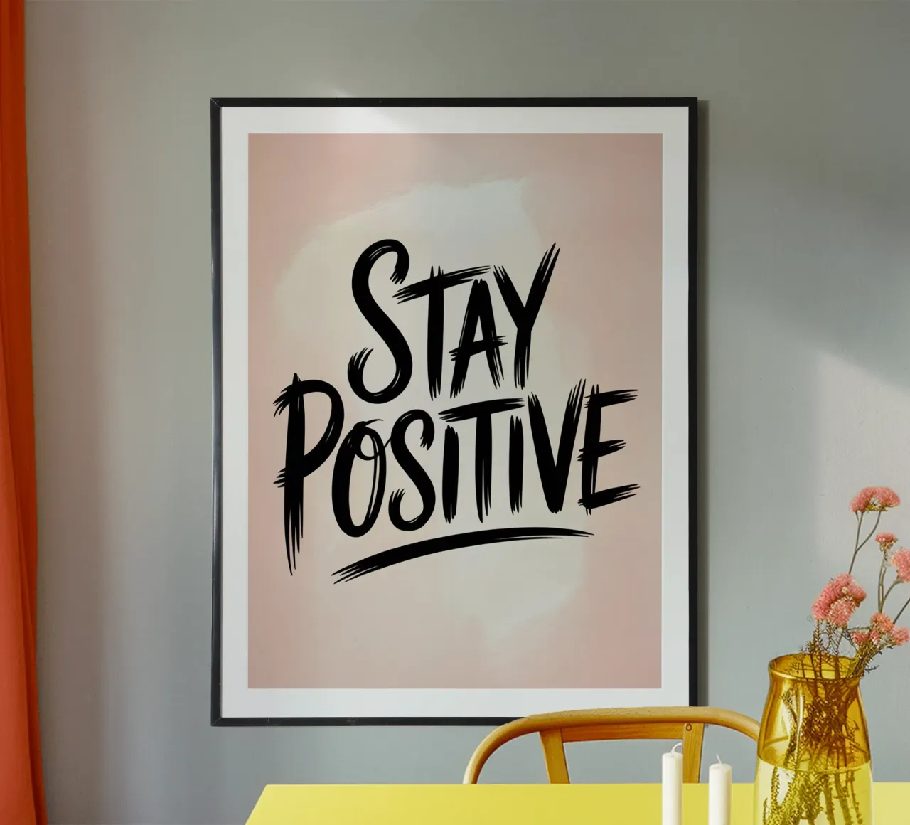 Blijf positief - Minimalistische print met vette Brush Lettering hahnemühle van logic