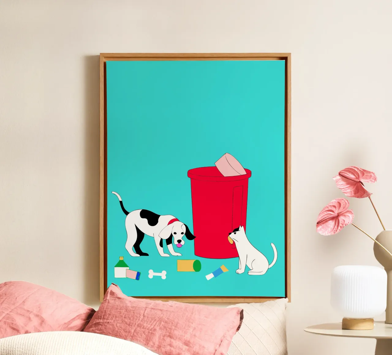 Gatti e cani tela con Cornice a cassetta da OUR SHOP