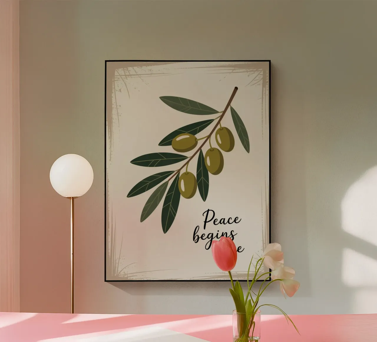 La pace comincia qui - Stampa botanica con ramo d'ulivo disegnato a mano plexiglass da logic