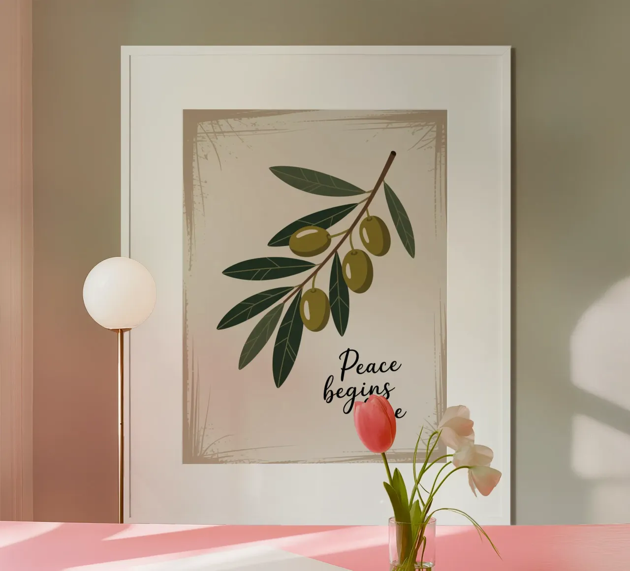 Peace Begins Here — Hand Drawn Olive Branch Botanical Print poster by logic