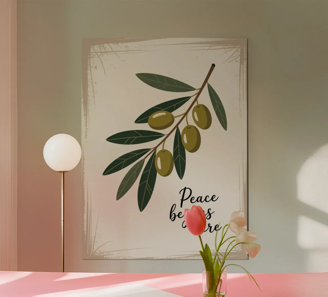 Peace Begins Here — Hand Drawn Olive Branch Botanical Print poster by logic