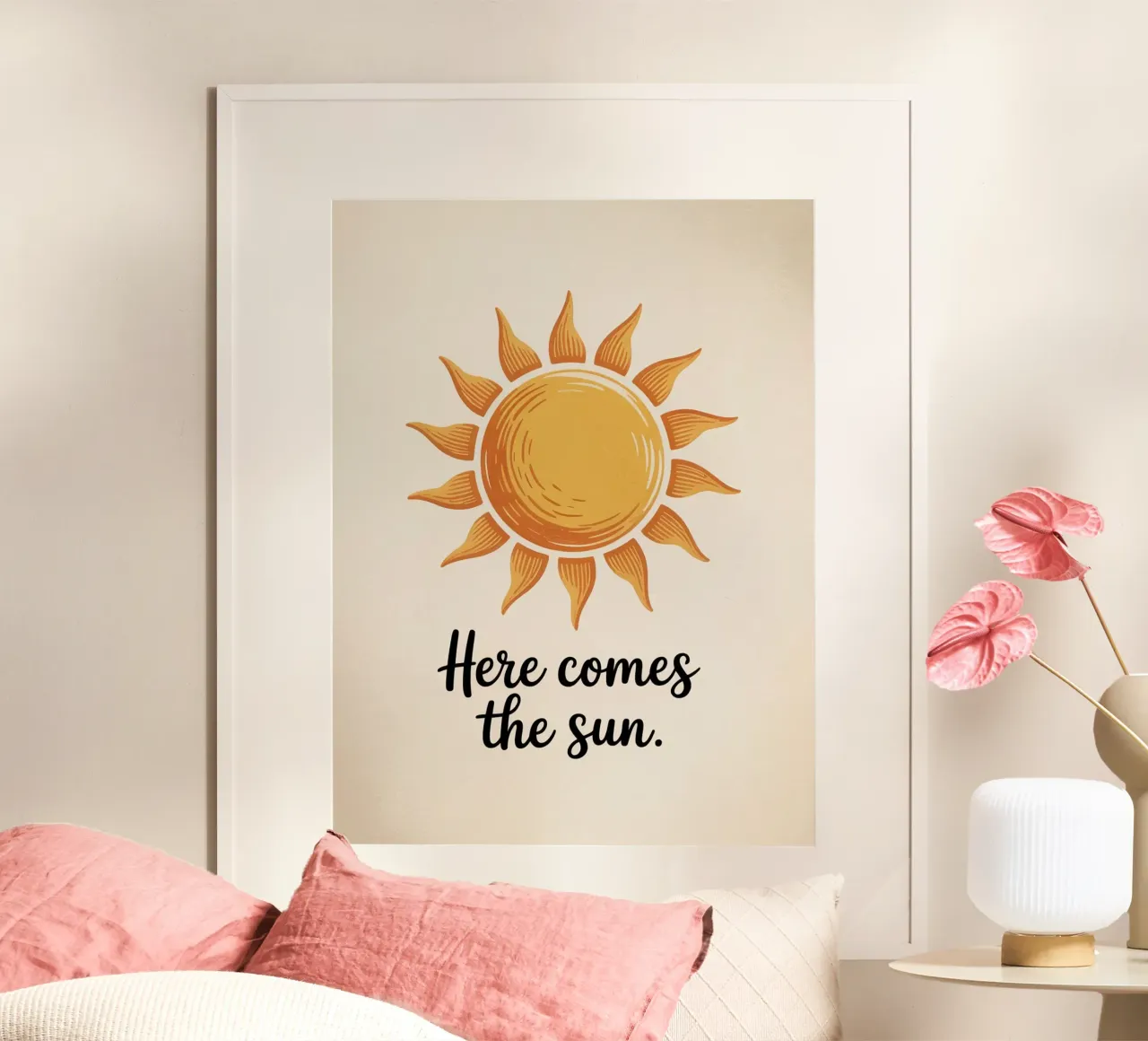 Here Comes The Sun - Minimal Hand Drawn Sunshine Print (en anglais) poster de logic